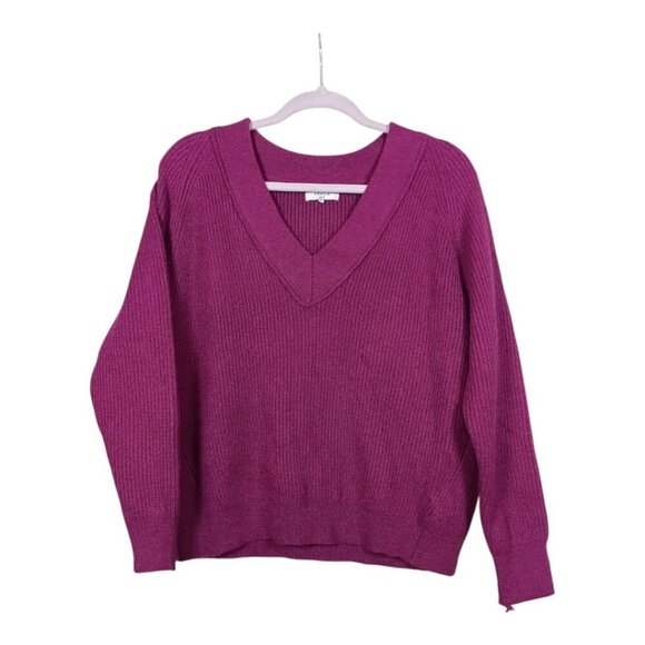 FRNCH V-Neck Women’s Ribbed Knit Pullover Sweater Fuschia Size M/L - Picture 1 of 9